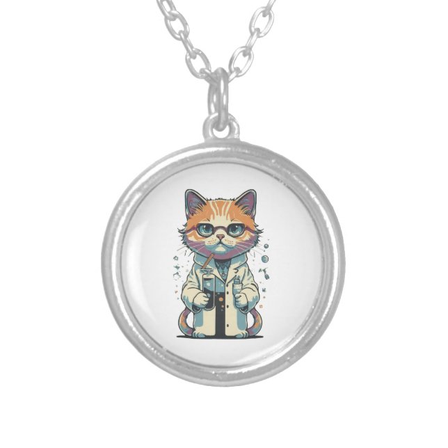 Cat Lab Focused Silver Plated Necklace (Front)