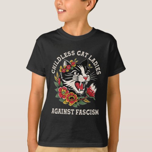 Cat Ladies Against Fascism Funny Cat Feminist 1  T_Shirt