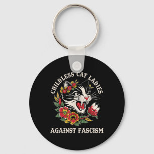 Cat Ladies Against Fascism Funny Cat Feminist 2 Keychain