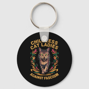 Cat Ladies Against Fascism Funny Cat Feminist Keychain