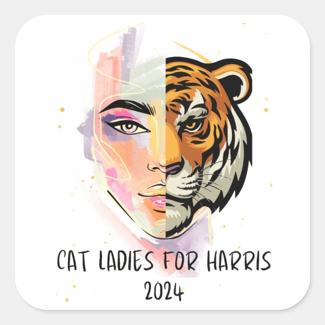 Cat Ladies for Harris 2024 Square Sticker (Front)