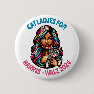 Cat Ladies for Harris and Walz Political Humor Button