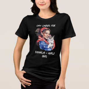 Cat Ladies for Harris and Walz Political Humor Tri-Blend Shirt