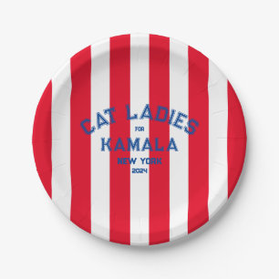 Cat Ladies For Kamala 2024 Custom State Red Stripe Paper Plates