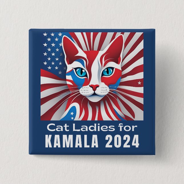 Cat Ladies for Kamala 2024 Democrat Button (Front)