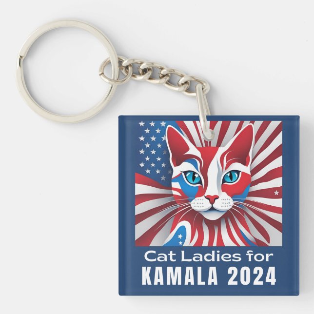 Cat Ladies for Kamala 2024 Democrat Keychain (Front)