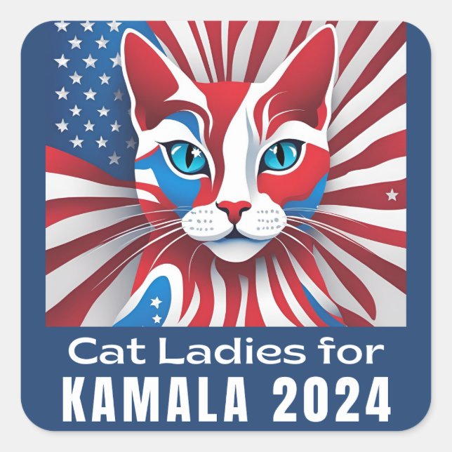Cat Ladies for Kamala 2024 Democrat Square Sticker (Front)