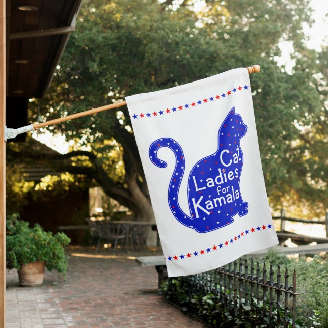 Cat Ladies for Kamala 2024 Presidential Election House Flag (In SItu)