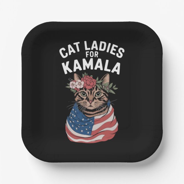Cat Ladies For Kamala Cat Lady Harris Election Paper Plates (Front)
