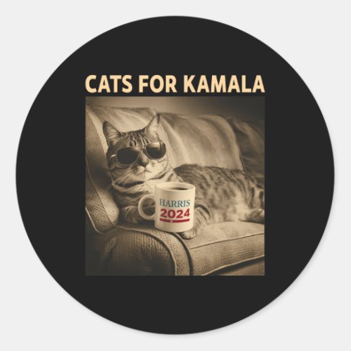 Cat Ladies For Kamala Funny Cat 2024 President Kam Classic Round Sticker