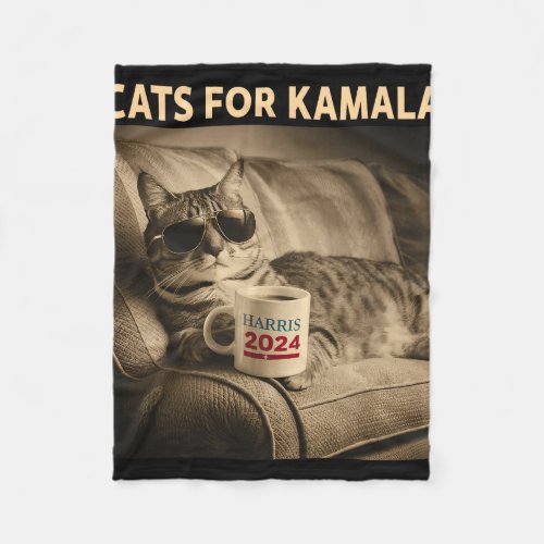 Cat Ladies For Kamala Funny Cat 2024 President Kam Fleece Blanket