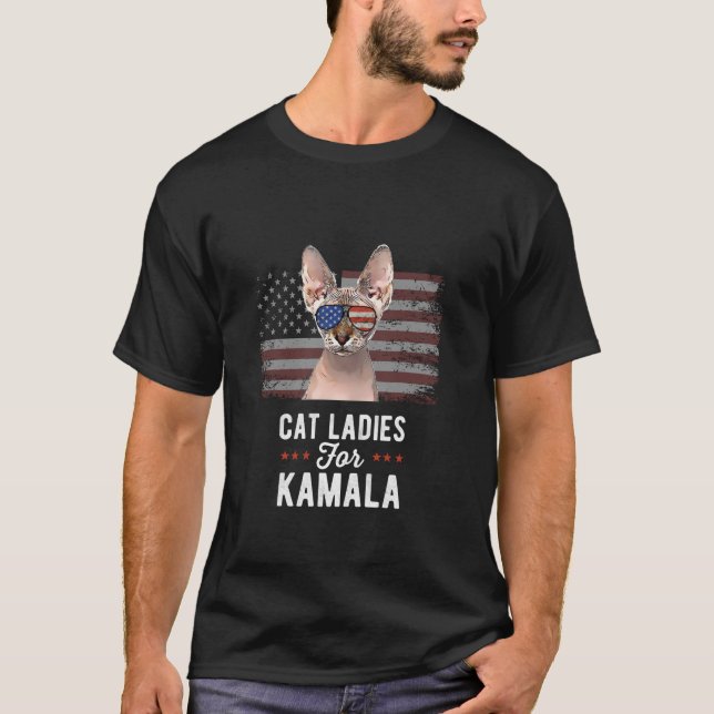 Cat Ladies for Kamala Funny Cat 2024 President Kam T-Shirt (Front)