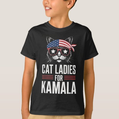 Cat Ladies For Kamala Funny Cat 2024 President Kam T_Shirt