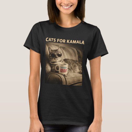 Cat Ladies For Kamala Funny Cat 2024 President Kam T_Shirt