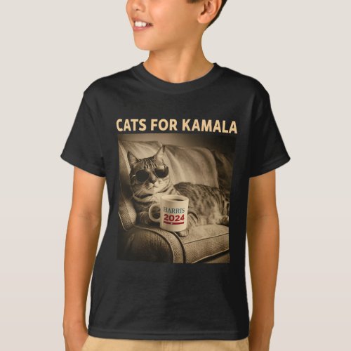 Cat Ladies For Kamala Funny Cat 2024 President Kam T_Shirt