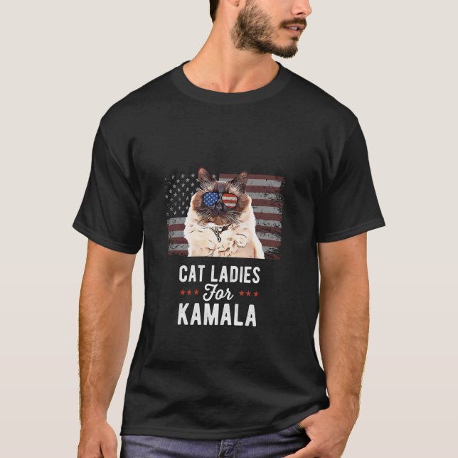 Cat Ladies for Kamala Funny Cat 2024 President Kam T-Shirt (Front)