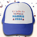 Cat Ladies for Kamala Harris 2024 Trucker Hat<br><div class="desc">Stand up and stand out with this political campaign hat supporting Kamala Harris ad Cat Ladies everywhere.  Features cat clipart styled word art in red,  white and blue theme.</div>