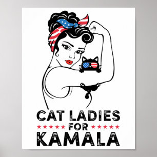 Cat Ladies For Kamala Harris For President 2024 El Poster