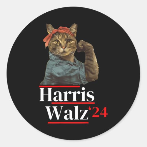 Cat Ladies For Kamala _ Walz Funny Cat 2024 Presid Classic Round Sticker