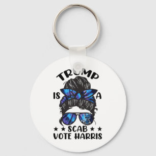 Cat Ladies Messy Bun Funny Trump Is A Scab Vote Ha Keychain