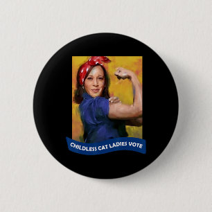 Cat Ladies Vote Kamala 2024 Rosie The Riveter  Button