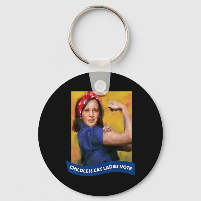 Cat Ladies Vote Kamala 2024 Rosie The Riveter  Keychain (Front)