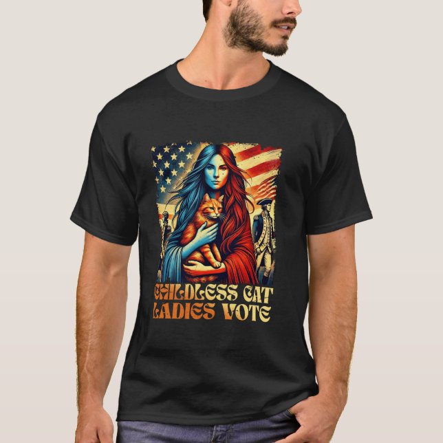 Cat Ladies Vote Kamala For 2024 President Kamala H T-Shirt (Front)
