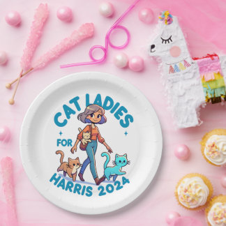 Cat Ladies Walk With Kamala Harris Cute Paper Plates