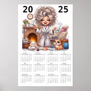 Cat Lady and Cats 2025 Calendar  Poster