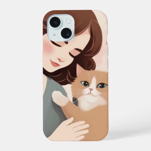 Cat Lady and Her Kitty Sakura Forest iPhone 15 Case