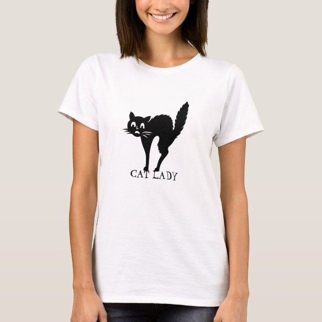 Cat lady black spooky cat custom text cute funny T-Shirt (Front)