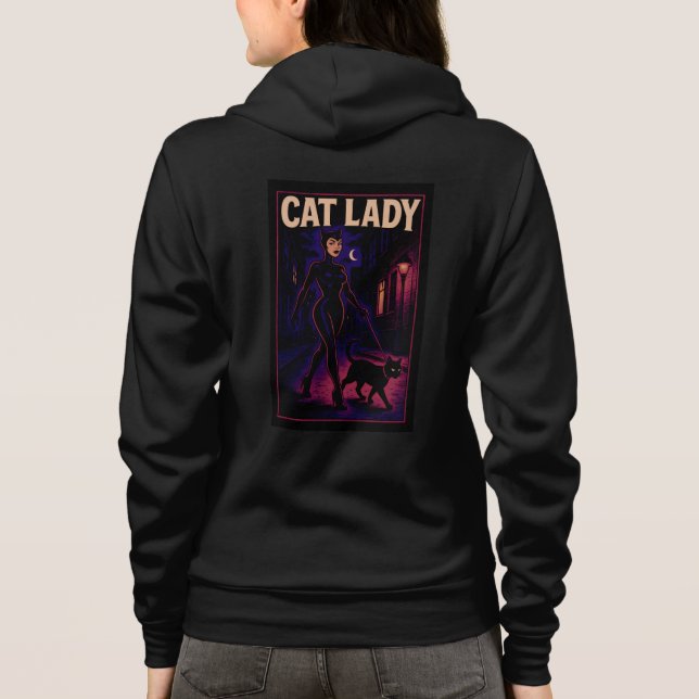 Cat Lady -Cats Art Lover- City Night Comic Graphic Hoodie (Back)