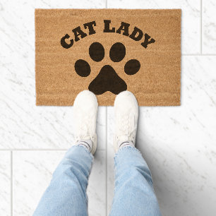 Cat Lady Doormat - Cat Lover Decor - Paw Print Fiber Doormat
