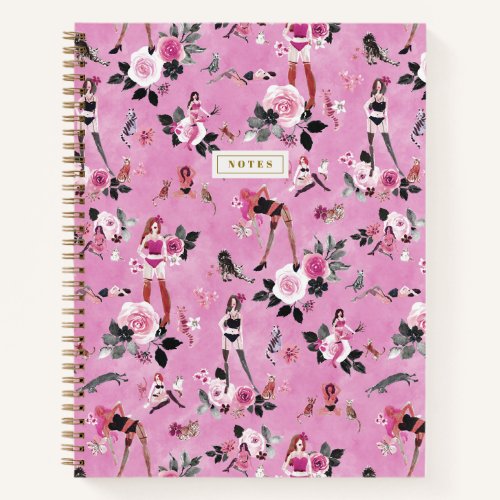 CAT LADY FLORAL Hot Pink Notebook