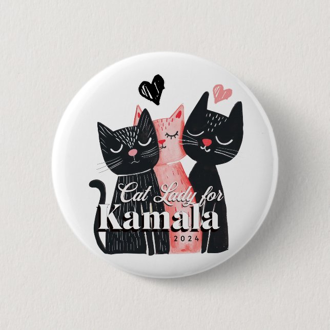 Cat Lady for Kamala Harris 2024 Button (Front)