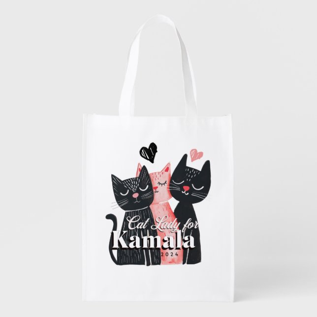 Cat Lady for Kamala Harris 2024 Grocery Bag (Front)
