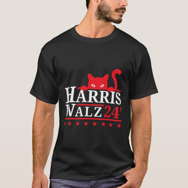 Cat Lady For Kamala Harris Tim Walz Vp 2024  T-Shirt (Front)