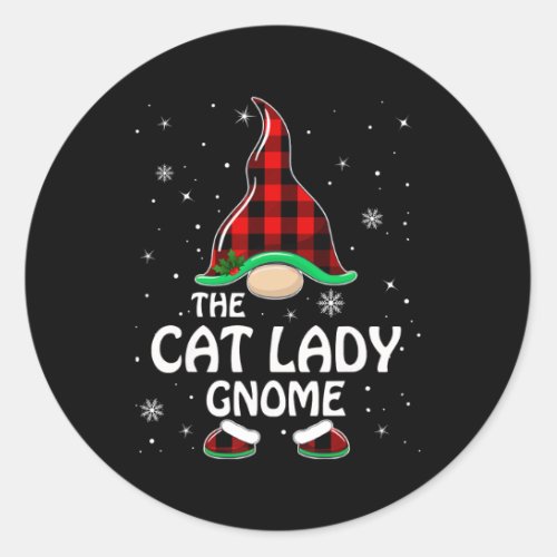 Cat Lady Gnome Buffalo Plaid Matching Family Chris Classic Round Sticker