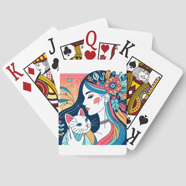 Cat Lady Graphic Illustration Jumbo Poker Cards (Back)