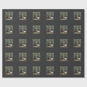 Cat Lady Haloween Skeleton Floral Moon Compass Wrapping Paper