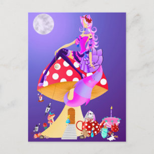 Cat lady in Moonlight Postcard
