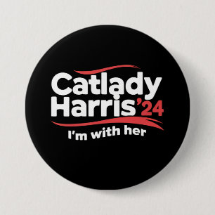 Cat Lady Kamala Harris 2024 I'm With Her Button