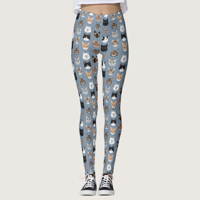 Cat Lady leggings - cute cat heads designs (Front)