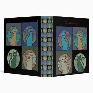 Cat Lady Multi Cats Sitting Thunder_Cove 3 Ring Binder