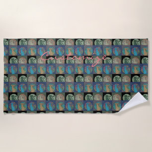 Cat Lady Multi Cats Sitting Thunder_Cove Beach Towel