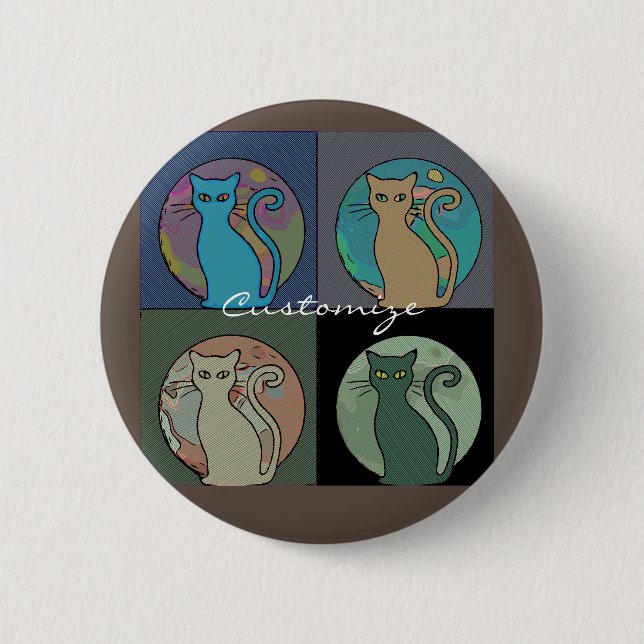 Cat Lady Multi Cats Sitting Thunder_Cove Button (Front)