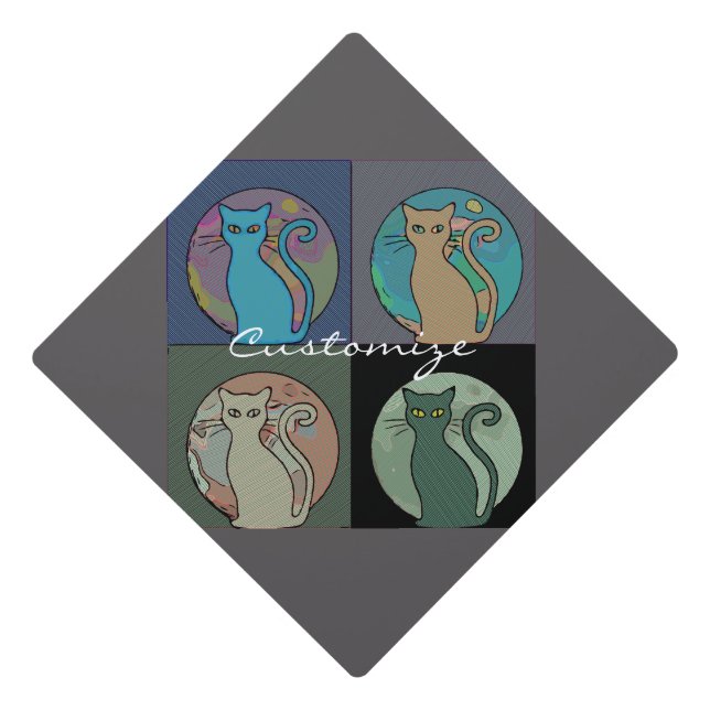 Cat Lady Multi Cats Sitting Thunder_Cove Graduation Cap Topper (Front)