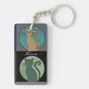 Cat Lady Multi Cats Sitting Thunder_Cove Keychain