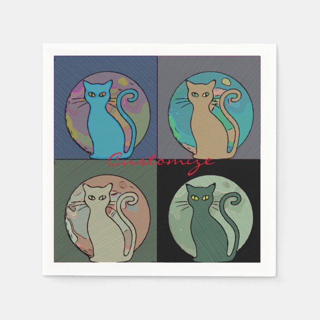 Cat Lady Multi Cats Sitting Thunder_Cove Napkins (Front)