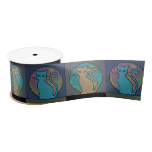 Cat Lady Multi Cats Sitting Thunder_Cove Satin Ribbon